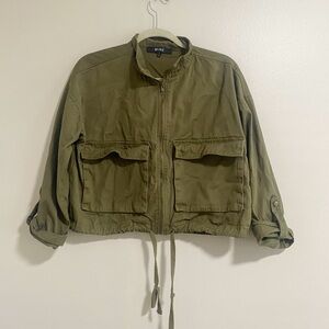 Mine Green Cropped Roll Tab Sleeve Cropped Utility Jacket Size Small